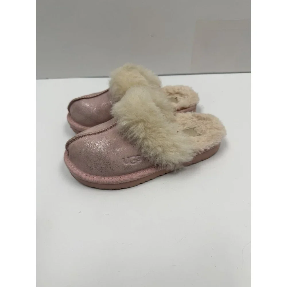 UGG Metallic Glitter Genuine Shearling Slipper Kids Girls Rose Gold Sz 12